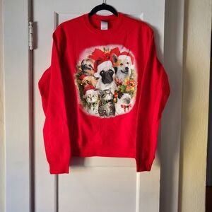 Fifth Sun Red Crewneck Sweater with Festive Animals